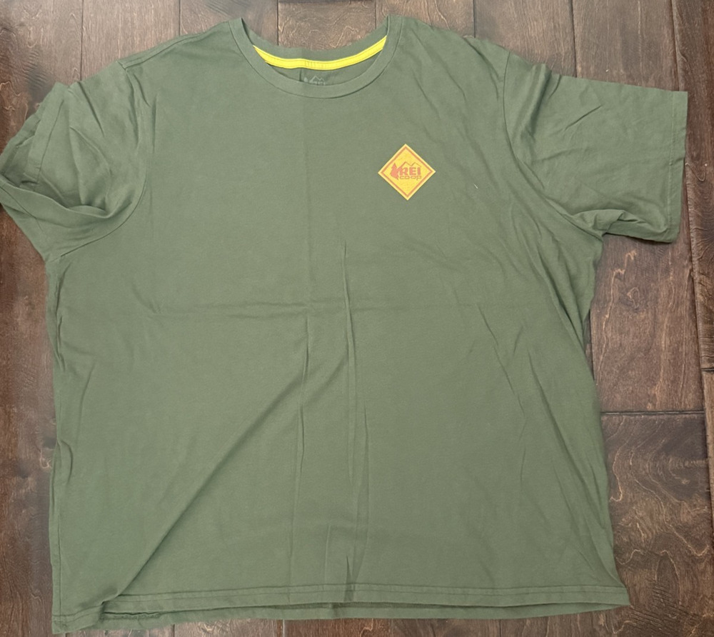 REI Co-op T-Shirt Mens Olive Green Graphic Tee Crew Neck Outdoors 3XL